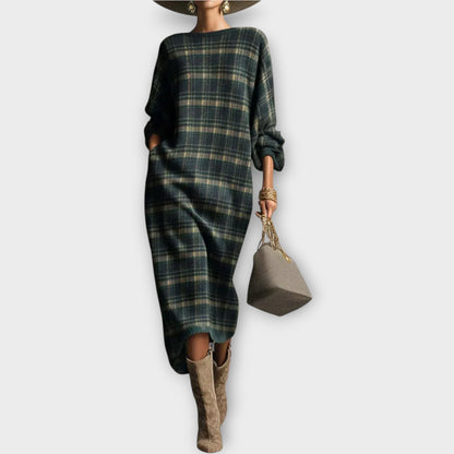 Vestido Midi de Punto a Cuadros