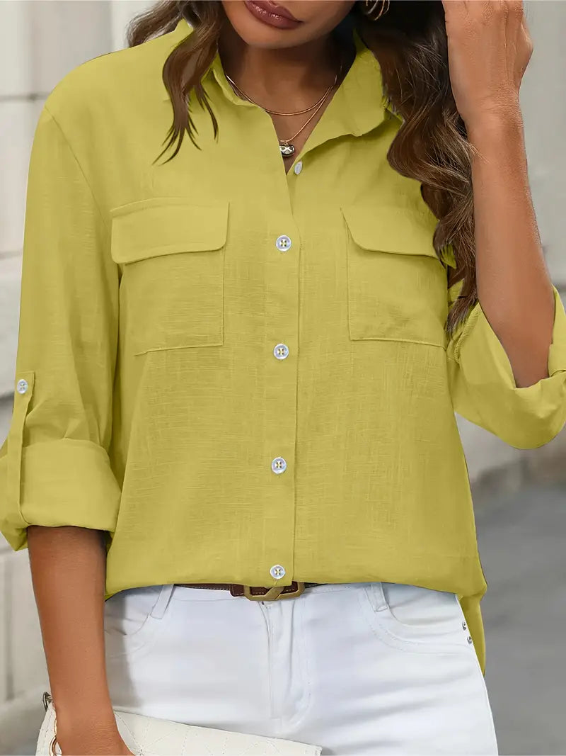 Athena - Camisa de Algodón con Bolsillos Frontales