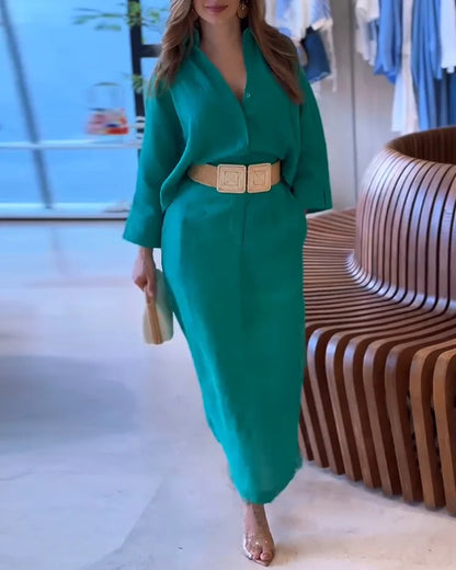 Vestido de manga larga en color sólido