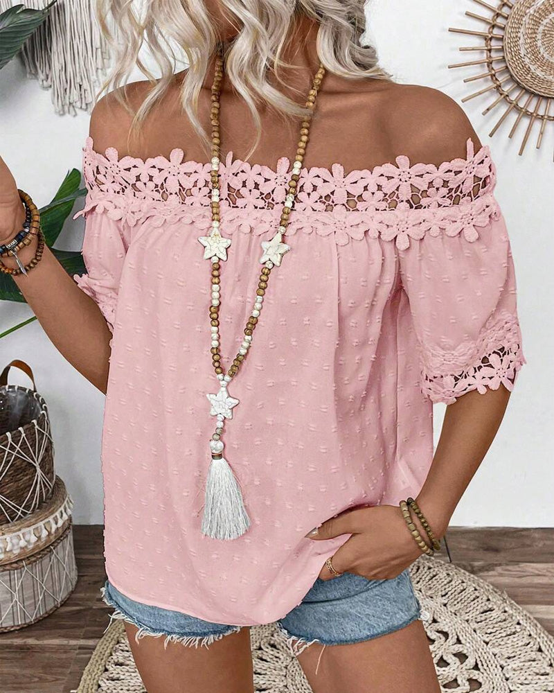 Blusa de Un Hombro con Encaje y Flor 3D