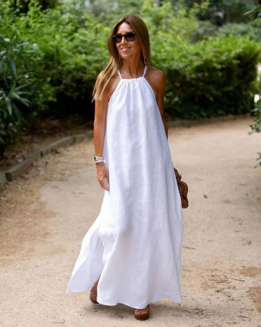 Brynn - Vestido Maxi de Algodón y Lino con Corte Halter para Mujeres
