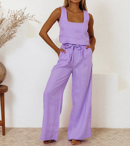 Evelyne - Conjunto de Top Minimalista de Lujo y Pantalones de Pierna Ancha