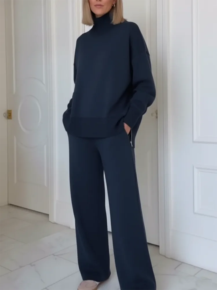 Conjunto de Dos Piezas con Cuello Alto y Cierre de Cremallera, Pantalones Rectos