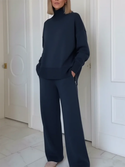 Conjunto de Dos Piezas con Cuello Alto y Cierre de Cremallera, Pantalones Rectos