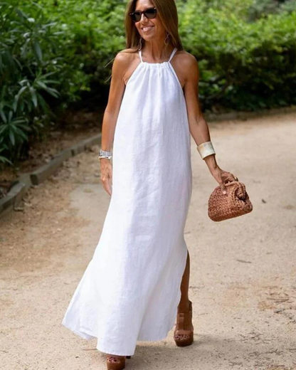 Brynn - Vestido Maxi de Algodón y Lino con Corte Halter para Mujeres