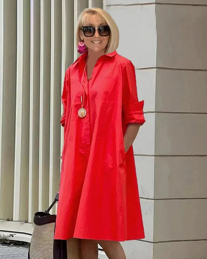 Vireya - Vestido Midi con Cuello de Camisa y Bolsillo