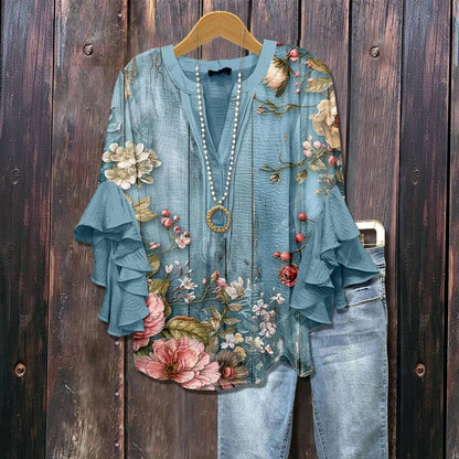 Roselle™ - BLUSA VINTAGE CON ESTAMPADO FLORAL Y DISEÑO ELEGANTE