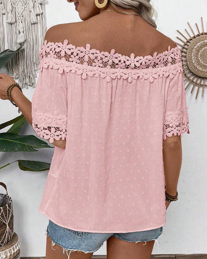 Blusa de Un Hombro con Encaje y Flor 3D