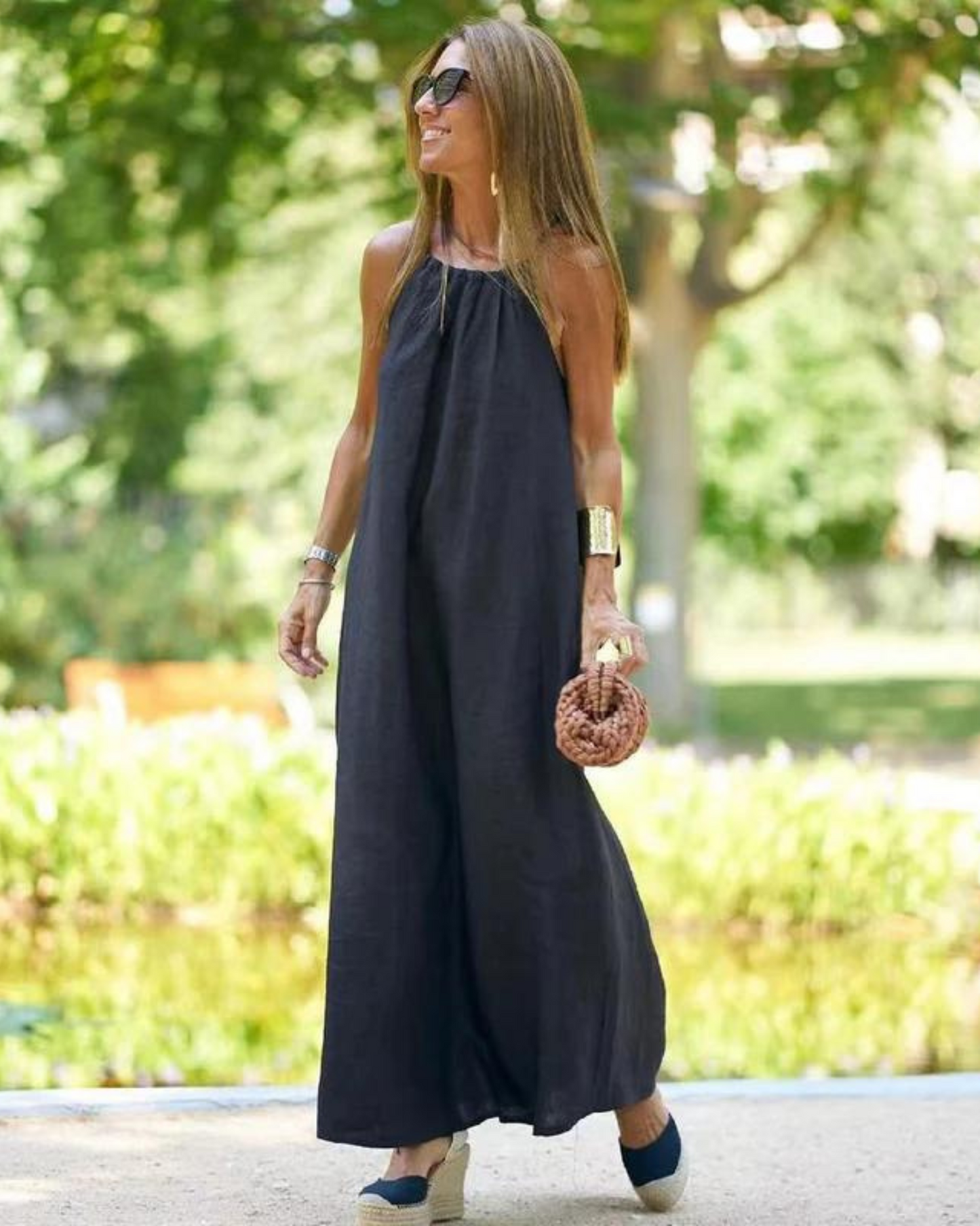 Brynn - Vestido Maxi de Algodón y Lino con Corte Halter para Mujeres