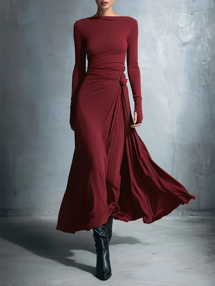 Elegante Vestido Maxi de Jersey con Nudo Lateral