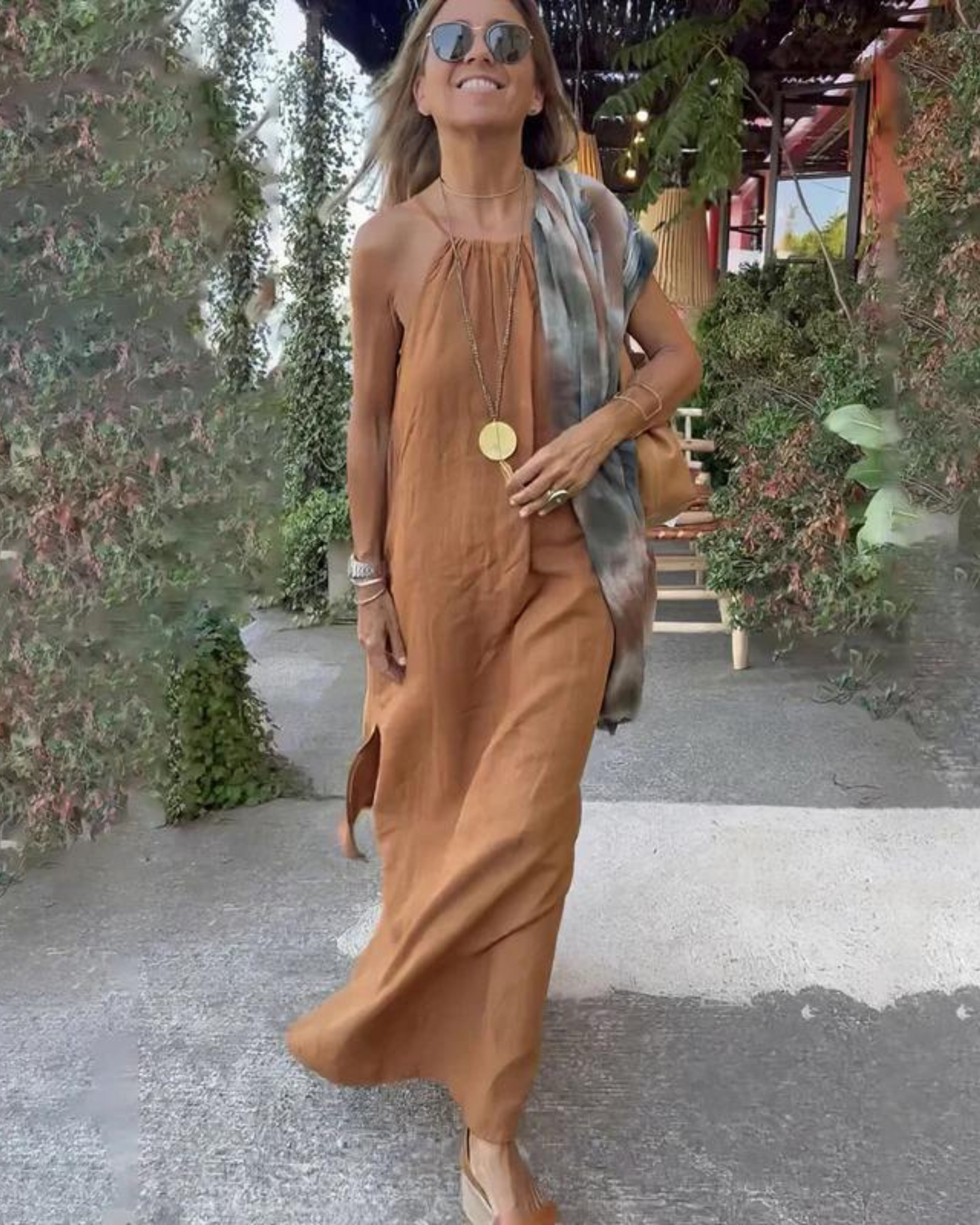 Brynn - Vestido Maxi de Algodón y Lino con Corte Halter para Mujeres