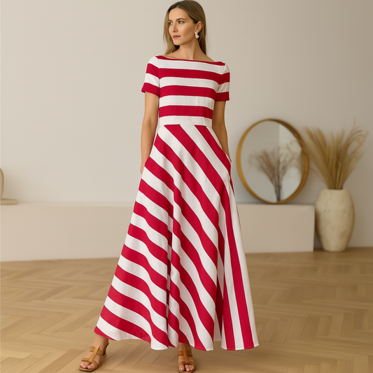 Madeline - Vestido Maxi Rayado Off-Shoulder Vonda