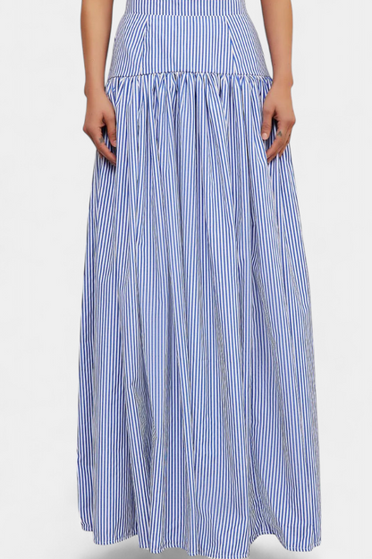 Ippolita Camisa de Cuello Alto a Rayas y Falda de Traje Plisada