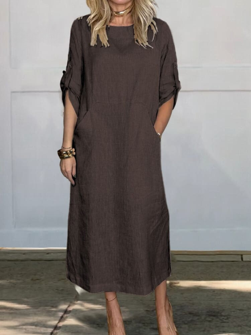 Mia™ - Vestido de Lino Liso y Cómodo con Bolsillos