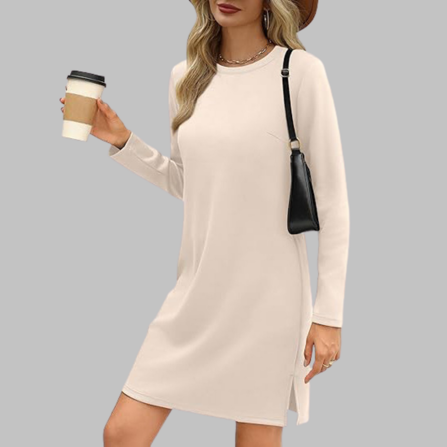 TATLO™ - Vestido mini casual de manga larga y cuello redondo