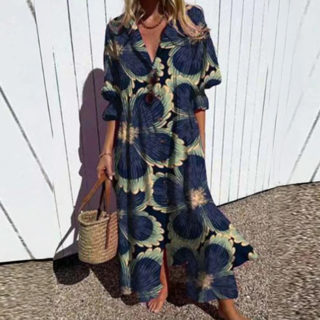 ISLA – VESTIDO MAXI BOTÓN BRISA COSTERA