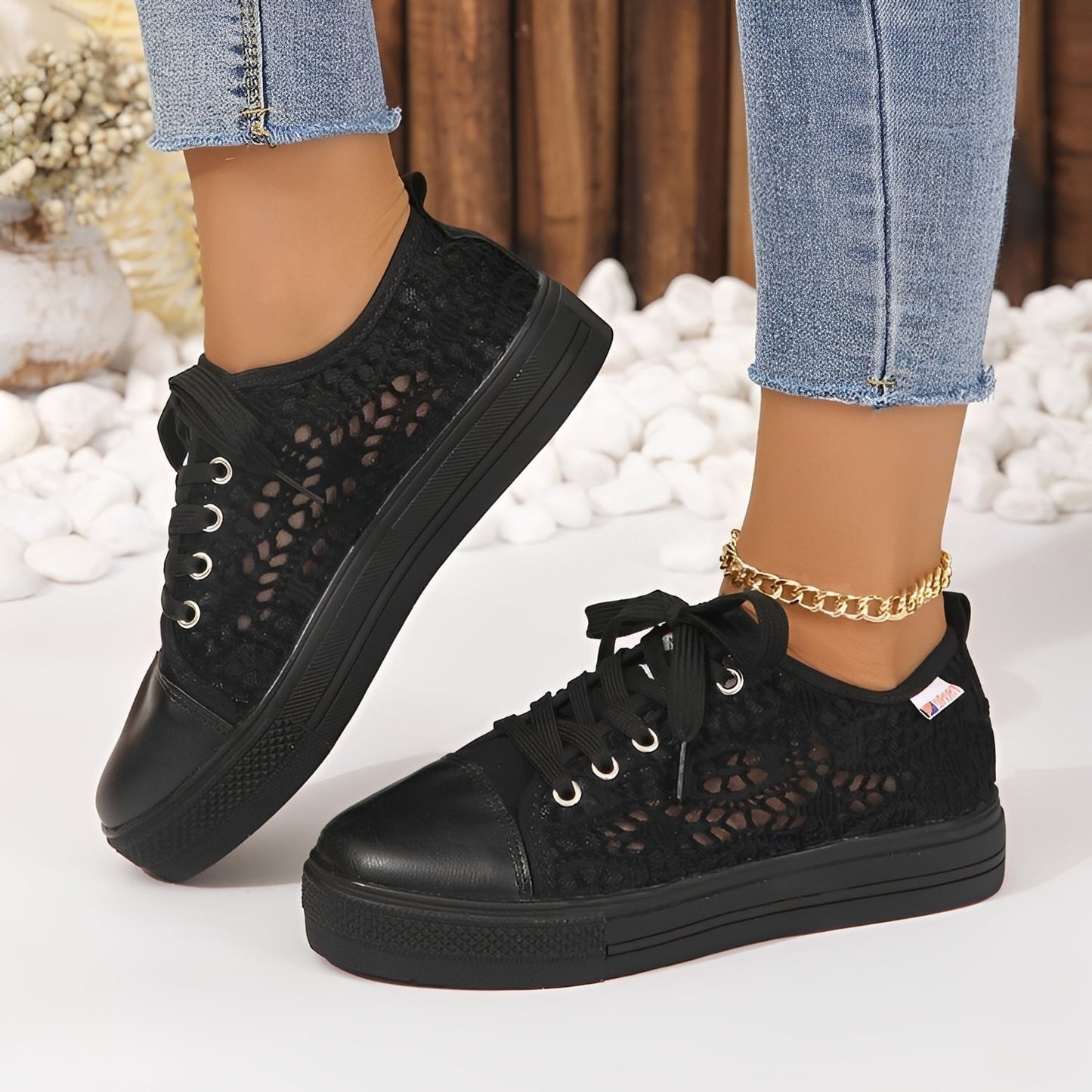 Jesse - Zapatillas casuales con cordones y suela plataforma para mujeres