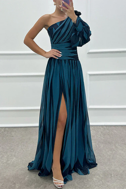 Shiloh - Elegante Vestido Maxi de Rayas con Un Hombro