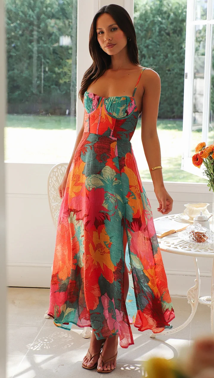 Vestido Floral Impreso Sexy de Tirantes para Mujeres