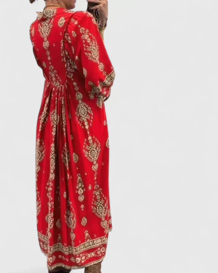 CLAIRE – VESTIDO MAXI BOHEMIO CON ESCOTE EN V