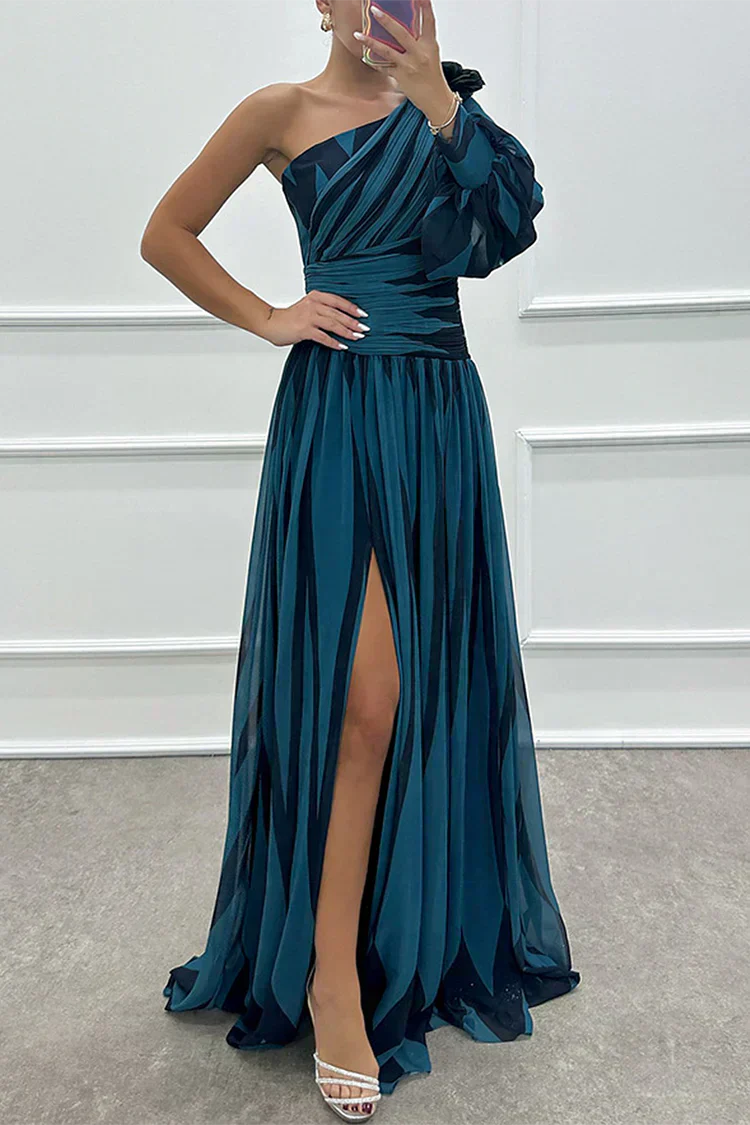 Shiloh - Vestido Maxi Elegante de Rayas con Un Hombro