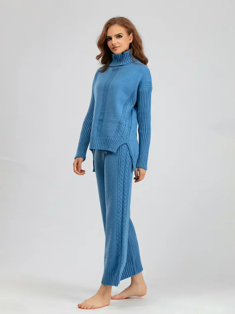 Scarlett - Conjunto de Suéter de Cuello Alto Chic y Pantalones Sueltos