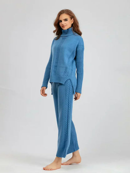 Scarlett - Conjunto de Suéter de Cuello Alto Chic y Pantalones Sueltos