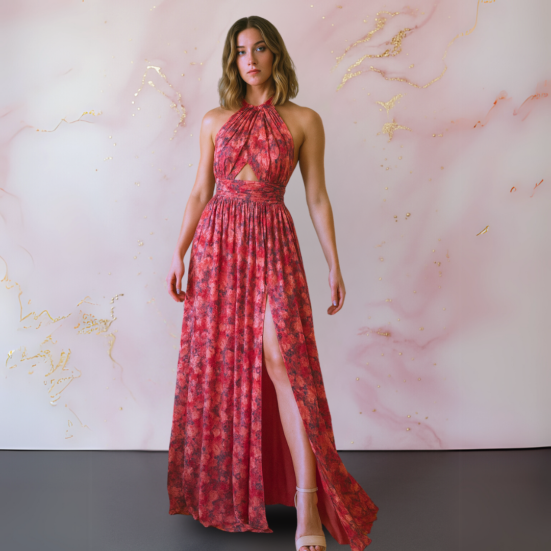 Vania – Vestido Maxi Floral Elegante con Espalda Abierta