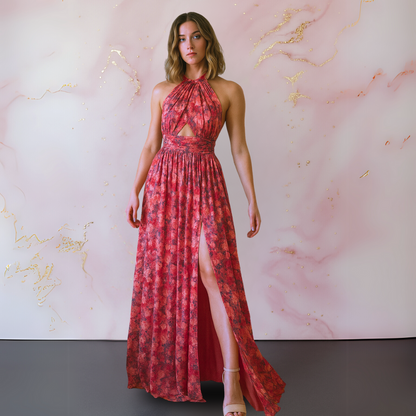 Vania – Vestido Maxi Floral Elegante con Espalda Abierta