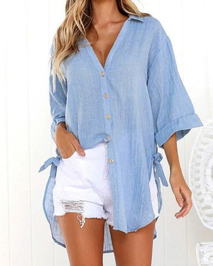 Camisa Larga con Lazos en los Lados
