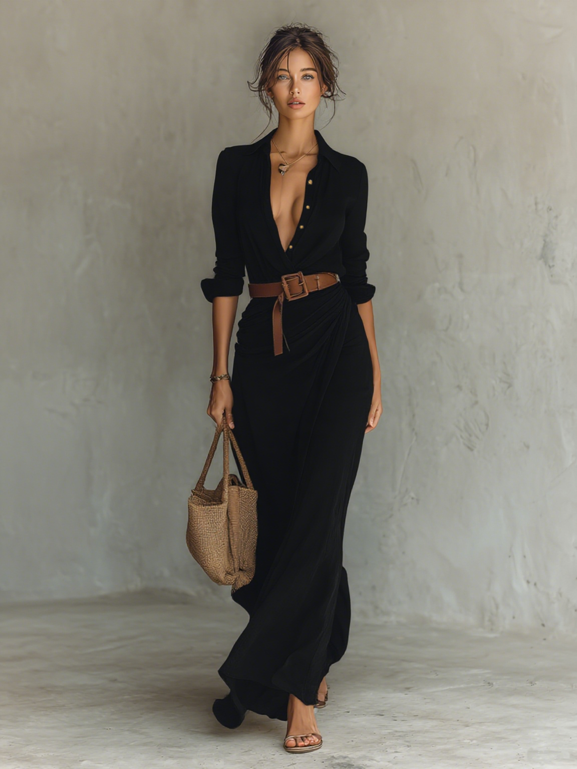 DANIELLE – VESTIDO CAMISERO MAXI ELEGANTE CON CINTURÓN