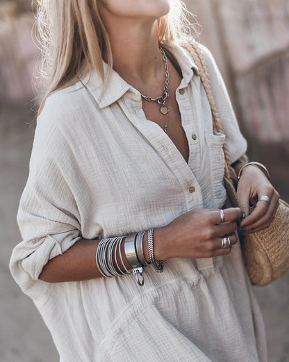 Sloane - Vestido Camisa Suelto de Mezcla de Algodón Chic
