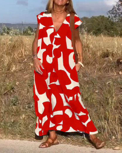 Aria™ - Vestido Impreso Suelto de Cuello en V