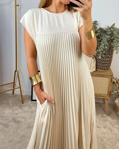 Vestido Maxi Plisado de Manga Corta para Mujeres