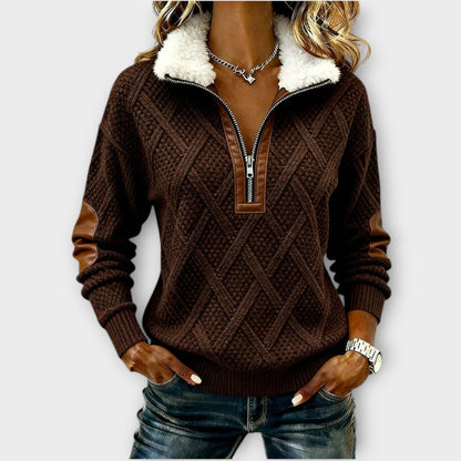 Suéter con Cuello Sherpa a Medio Zip