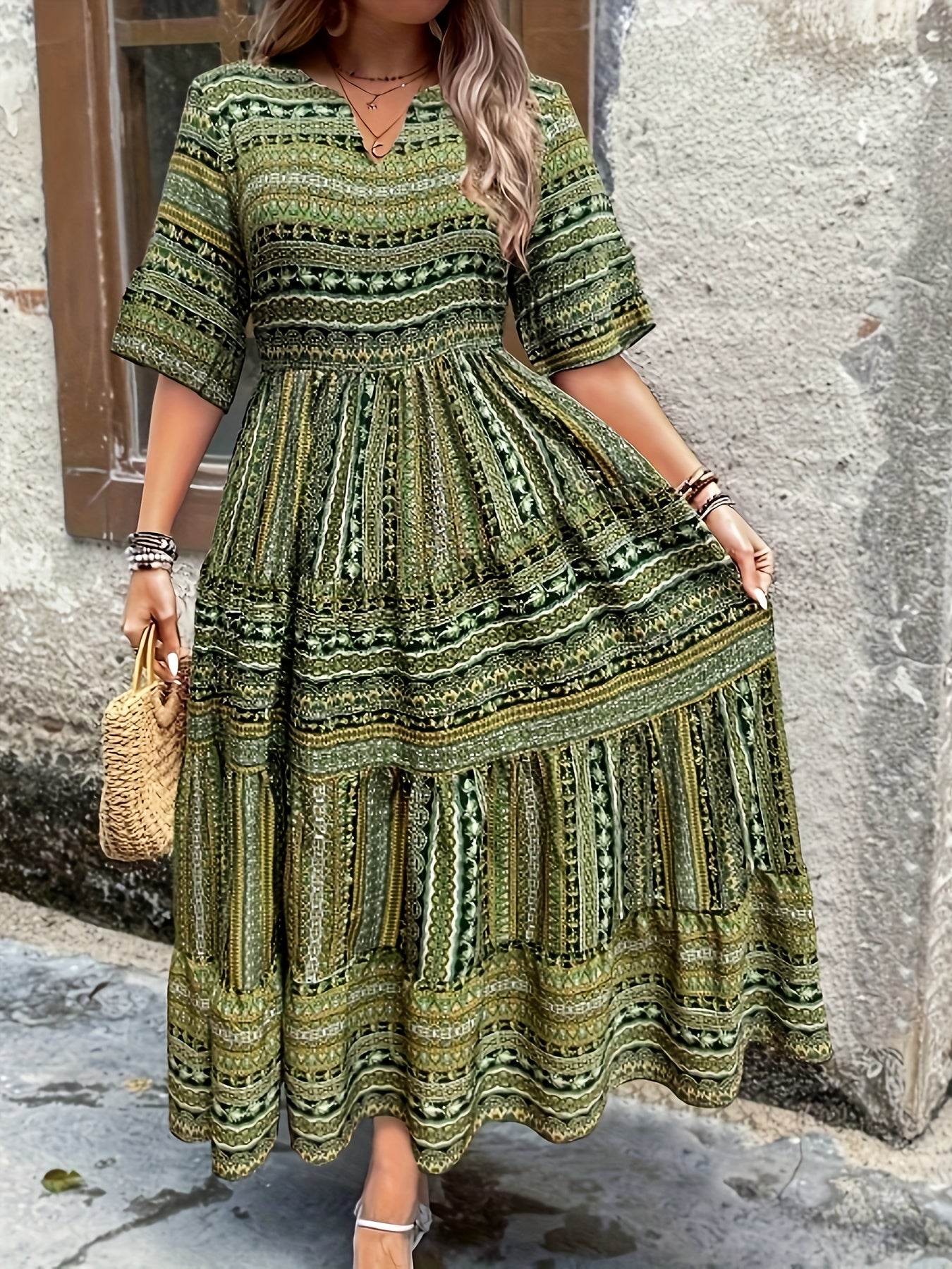 Sylpha - Vestido Bohemio de Impresión Étnica Elegante