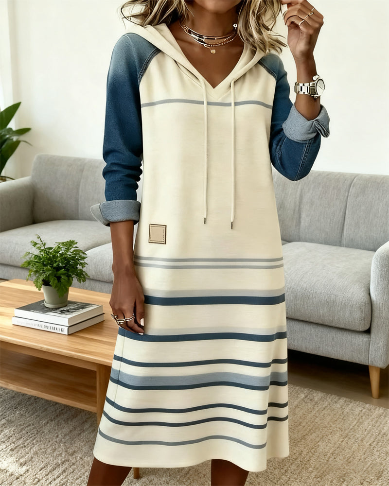 Vestido con Capucha a Rayas y Mezcla de Colores