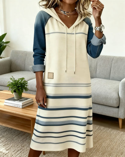 Vestido con Capucha a Rayas y Mezcla de Colores