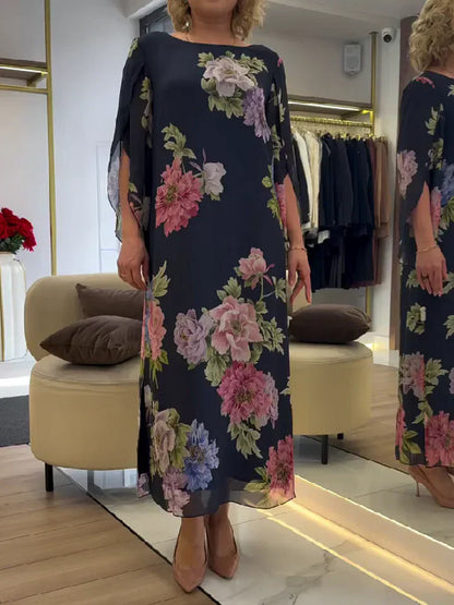 Vestido Maxi con Estampado Floral en Chiffon Ligero y Confortable