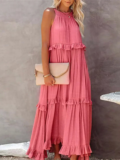 Ilona - Vestido Halter con Volantes y Bolsillos Maxi