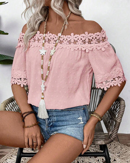 Blusa de Un Hombro con Encaje y Flor 3D