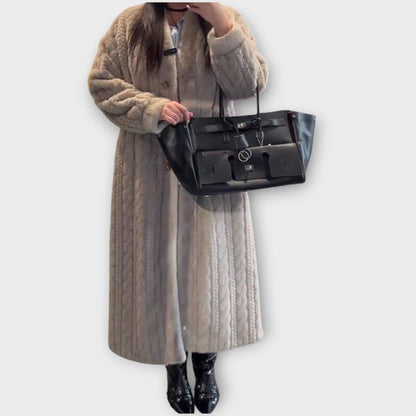 Elegante Abrigo Largo de Piel Sintética para el Invierno