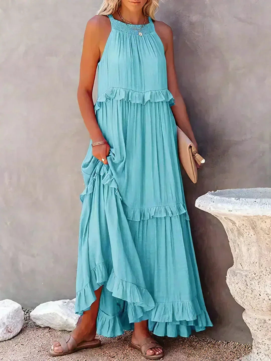 Ilona - Vestido Halter con Volantes y Bolsillos Maxi