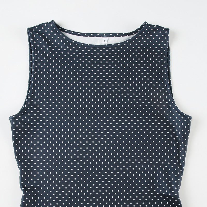 Vestido Mini Sin Mangas con Lunares para Mujer con Cintura Ajustada