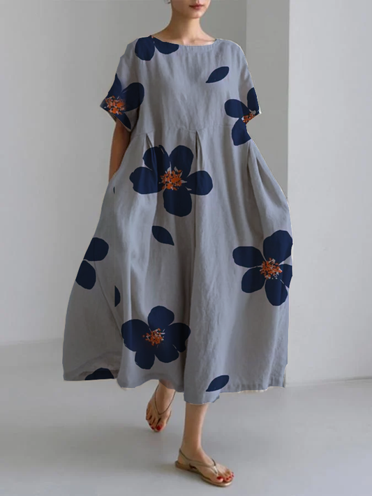 Fauna - Vestido de Cuello Redondo con Estampado Floral Elegante