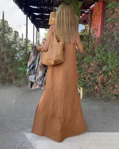 Brynn - Vestido Maxi de Algodón y Lino con Corte Halter para Mujeres