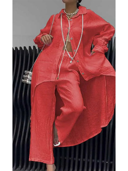 Conjunto de Top y Pantalones de Manga Larga con Dobladillo Irregular