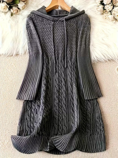 EVELINA – VESTIDO DE SUÉTER CON CAPUCHA DE PUNTO GRUESO