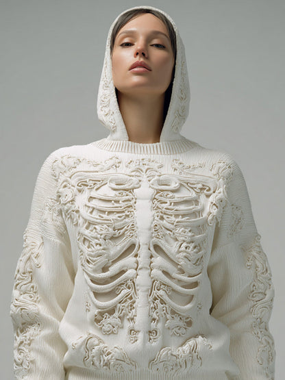 Sudadera con capucha bordada de calavera vintage para mujeres