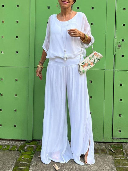 ESMERALDA – CONJUNTO DE PANTALONES ANCHOS DE CHIFFON ELEGANTE DE DOS PIEZAS